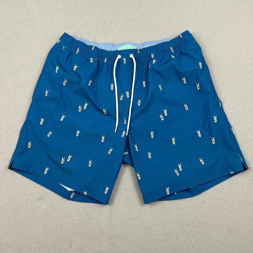 Bonobos Shorts Men Large Blue Cocktail Print 7 Inch Inseam Swim Trunks L
